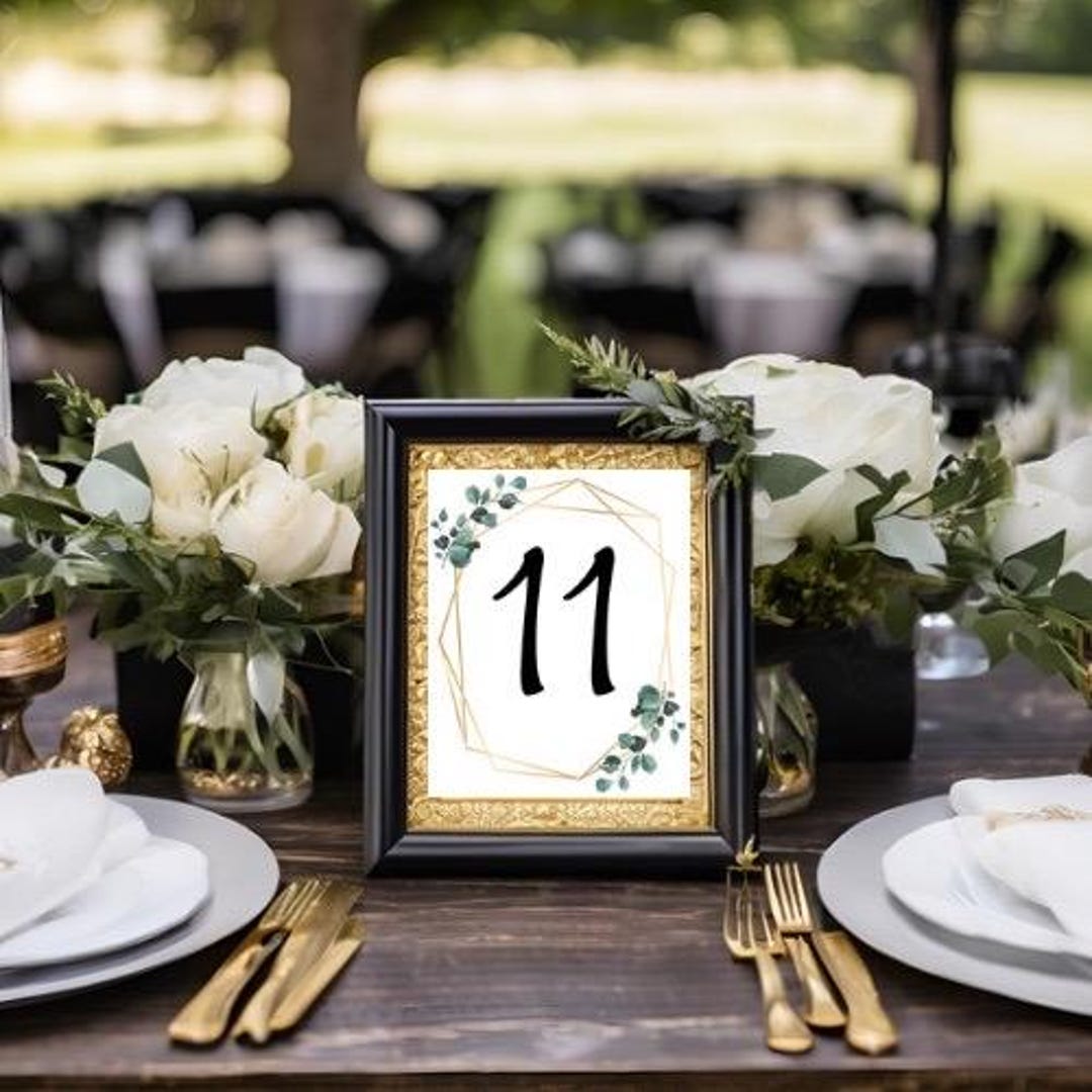 Rustic Wedding Table Numbers 1-15 | Leaf & Gold Printable Decor ...