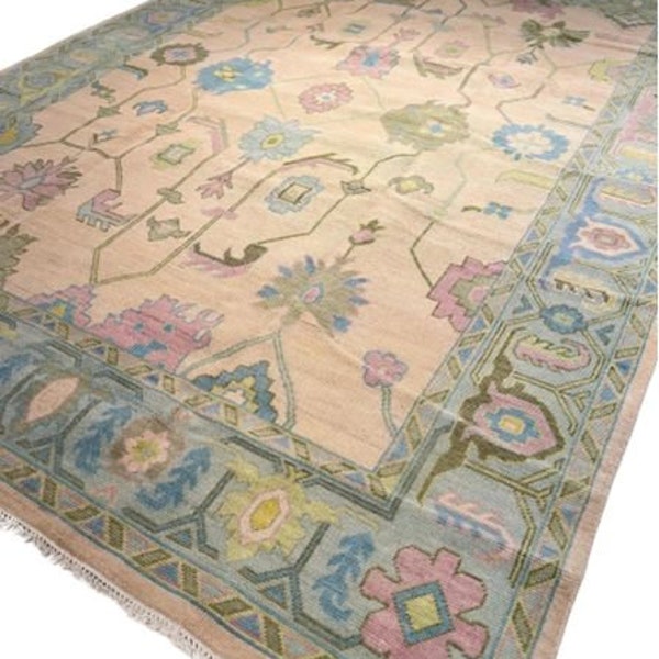 Pink Oushak Rug for girl room Sage Persian Pink Rug 100% Wool Hand knotted oriental carpet living room bedroom,etc