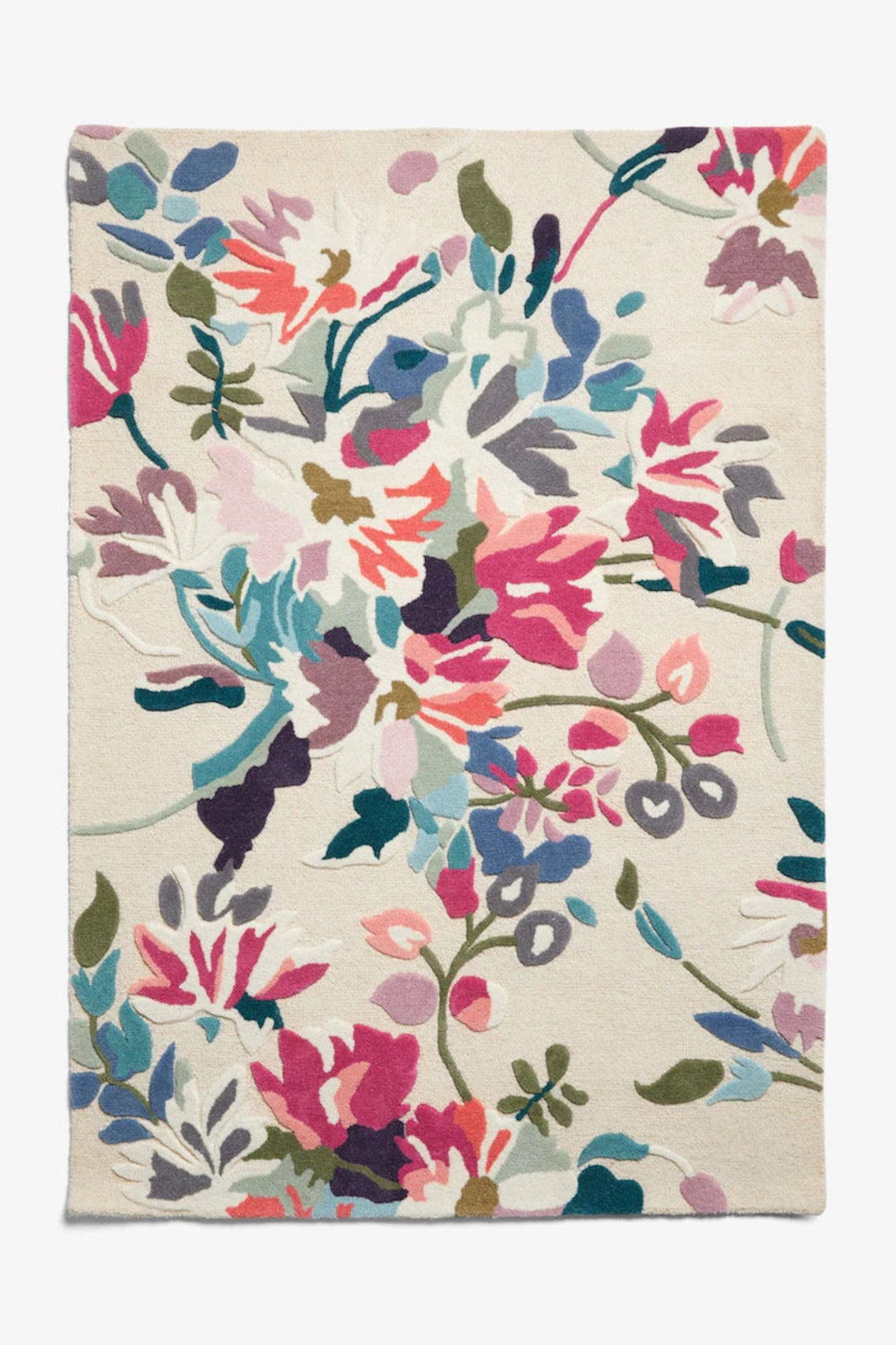 Pink Floral Rug Hand Tufted Wool Area Rug Hand Loop Cut Wool - Etsy