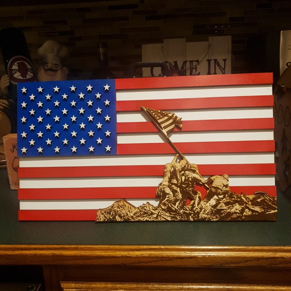 glowforge laser ready 3 layer iwo jima flag- usa - laser - glowforge - usa - america - marines -semper fidelis - red white and blue