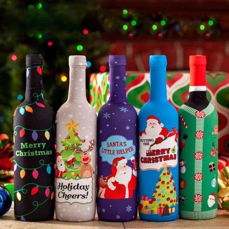 Christmas Wine Bottle Covers White Elephant Gag Gift Etsy