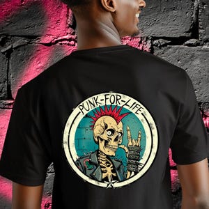 Camiseta Punk For Life com Estampa de Esqueleto - Design Rebel Rock