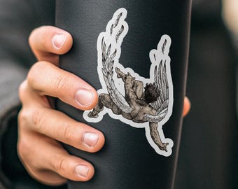 Etsad pastellfärgad vinylklistermärke med Icarus Falling - present - olika storlekar