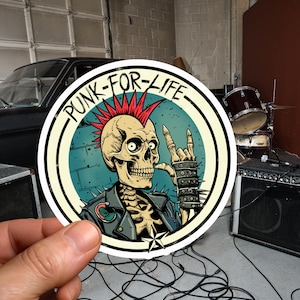 Pegatina de esqueleto "Punk For Life" - Rebel Rock Design