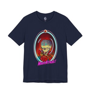 Mars Attacks Alien T-Shirt, Quirky Graphic Tee, Sci-Fi Art Shirt Navy