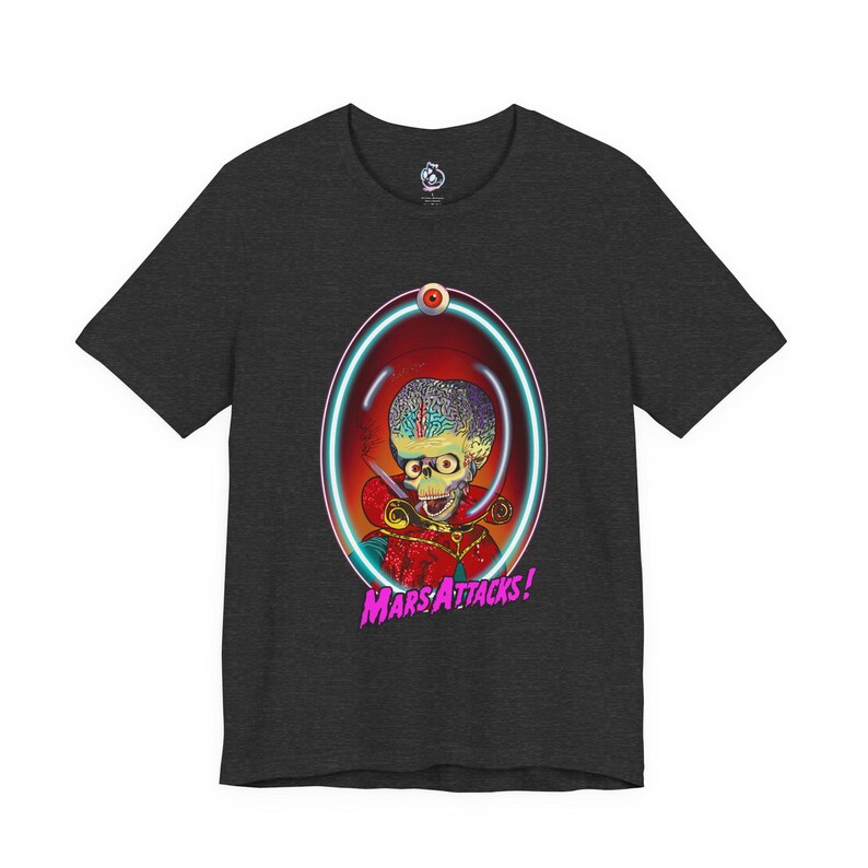 Mars Attacks Alien T-Shirt, Quirky Graphic Tee, Sci-Fi Art Shirt Dark Grey Heather