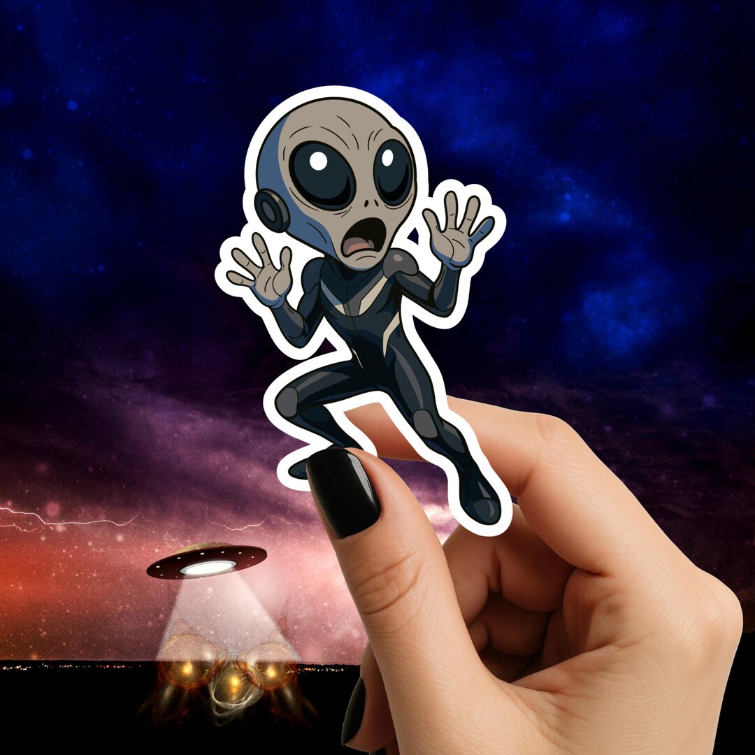 Scared Grey Alien Kiss Cut Vinyl Sticker - 2D Cartoon Style - Etsy