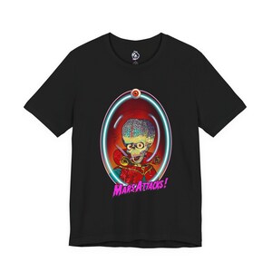 Mars Attacks Alien T-Shirt, Quirky Graphic Tee, Sci-Fi Art Shirt Black
