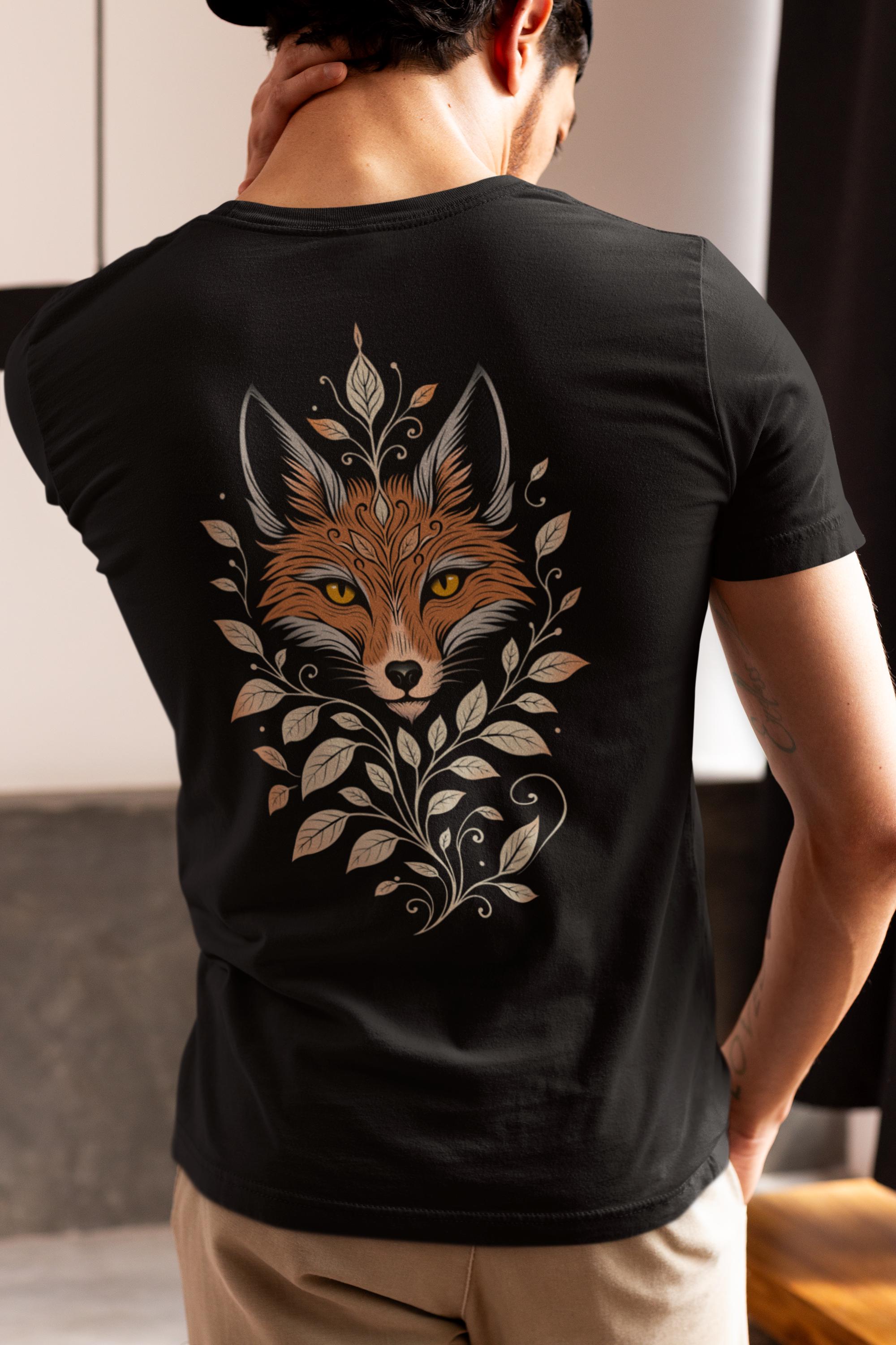 Mystical Orange Fox T-shirt – Unisex Floral Back Print - Etsy