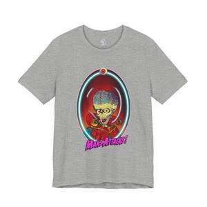 Mars Attacks Alien T-Shirt, Quirky Graphic Tee, Sci-Fi Art Shirt Athletic Heather
