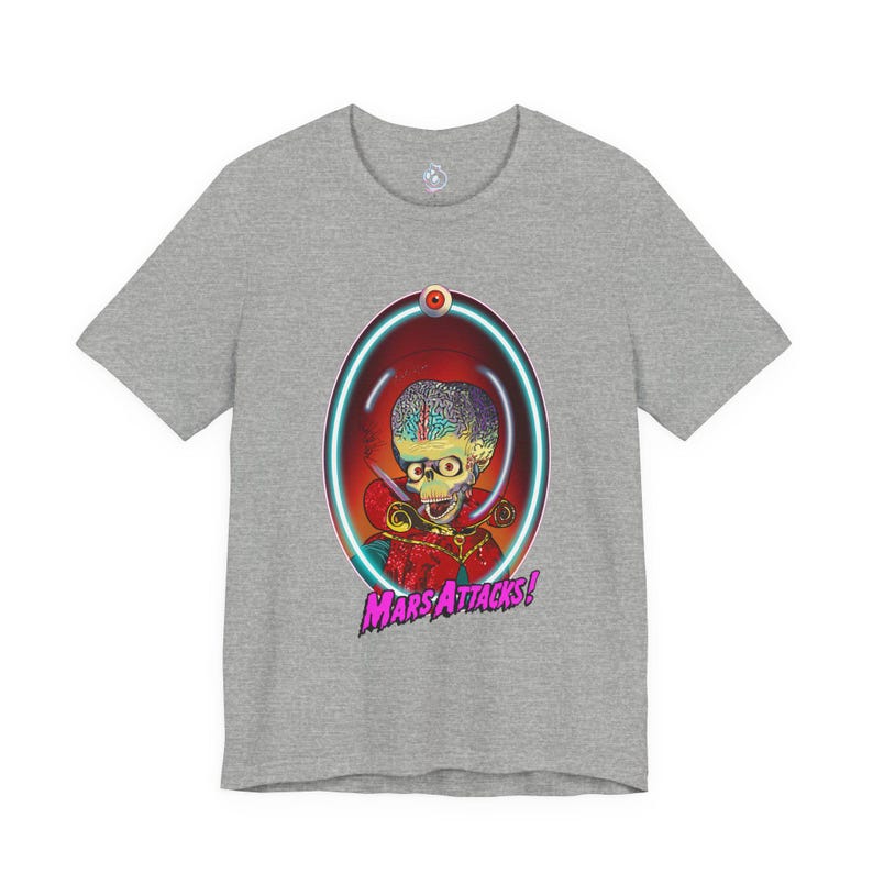Mars Attacks Alien T-Shirt, Quirky Graphic Tee, Sci-Fi Art Shirt Athletic Heather