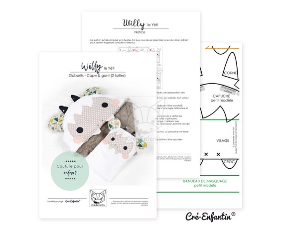 Patron De Couture Pdf Cape De Bain Et Gant De Toilette Yeti Etsy