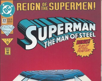 Superman: The Man of Steel #22 (June 1993) - bonus Man of Steel poster! - w/ Steel, Lex Luthor - F/VF - DC Comics