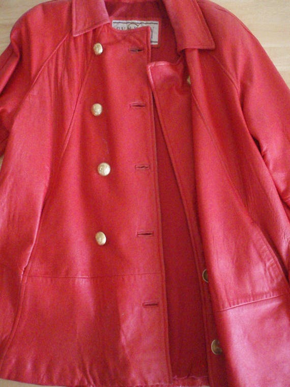 Women's Red Leather Coat - '70s Vintage, Beautifu… - image 1