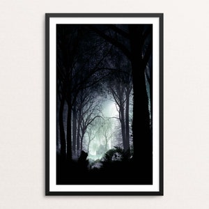 Let Go - 11x 17 inch Poster. Healing Dark Trees, Dream Forest, Fairytale Moonlit Woods at Night.