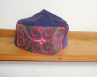 Kazakh Skull-Cap. Hat. Kufi. Tubeteika. Kippah. Yarmulke. Velvet. Authentic. Size S. Antique Embroidery. Kazakhstan.