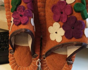Kazakh Kyrgyz Felted Wool Slippers Size 8