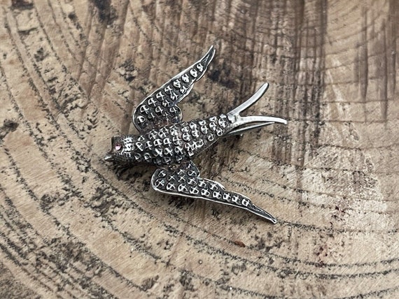 Antique Brooch Unmarked Silver Victorian Thrush S… - image 2