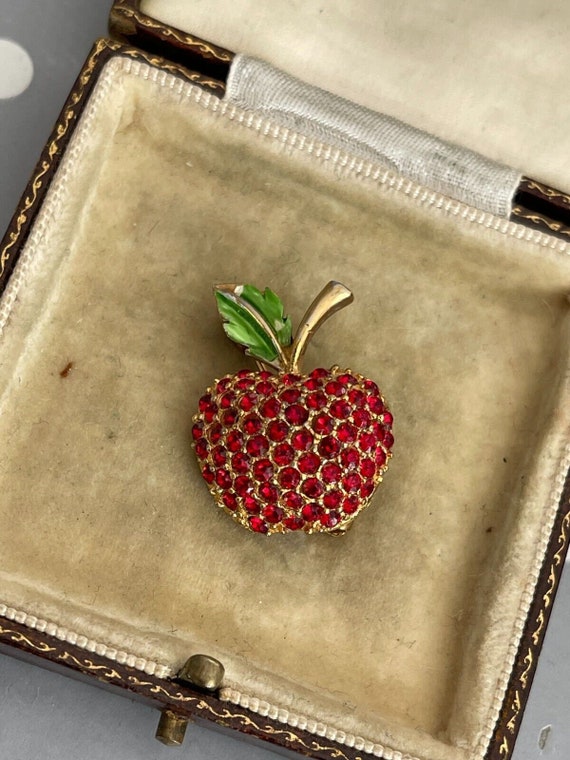 Rare Vintage Apple Brooch Signed JJ Jonette Gold … - image 3