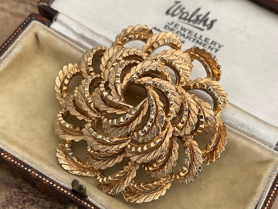 Vintage Swirl Brooch Gold Tone Textured Signed Co… - image 1