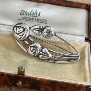 Vintage Celtic Rose Brooch: Sterling Silver Art Nouveau Pin