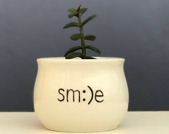Hand-Painted Smile Mini 2 Inch Planter for Succulents Pot Happy Jewelry Cup Pencil Holder by NavigateNorth FREE bamboo coaster included!