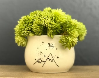 Hand-Painted Planter Mini Pot Starry Night 2 Inch Succulent Planter Gifts Under 10 Best Selling Item NavigateNorth FREE coaster included