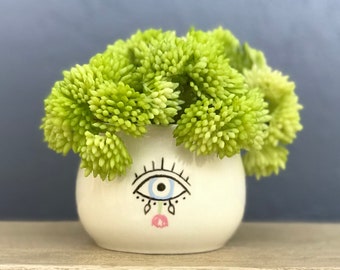 Hand-Painted Mini Planter Illuminati Eye Unique Art 2 Inch Succulent Planter Jewelry Cup Pencil Holder NavigateNorth FREE coaster included