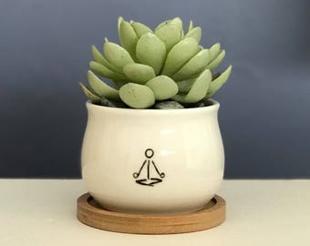 Yoga Hand-Painted Planter Mini Pot 2 Inch Succulent Planter Best Selling Item Jewelry Pencil Holder NavigateNorth FREE coaster included