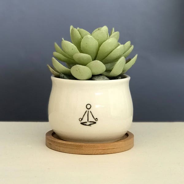 Yoga Hand-Painted Planter Mini Pot 2 Inch Succulent Planter Gifts Under 10 Dollars Best Selling Item Jewelry Pencil Holder NavigateNorth