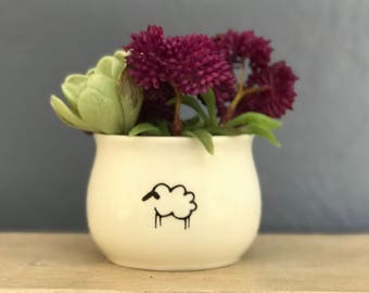 Sheep Hand-Painted Mini Planter Pot 2 Inch Succulent Minimalism Art Planter Jewelry Cup Pencil Holder NavigateNorth FREE coaster included!