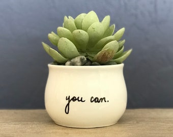Hand-Painted Mini Planter Inspirational Quotes Porcelain Succulent Pot Jewelry Cup Pencil Holder by NavigateNorth FREE coaster included