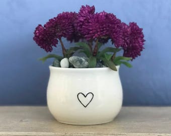 Heart Pottery Under 10 Dollars Hand-Painted Mini Pot 2 Inch Succulent Planter Jewelry Cup NavigateNorth FREE bamboo coaster included