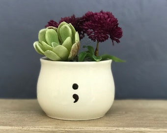 Hand-Painted Mini Planter Semi Colon 13 Reasons Why Porcelain Succulent Pot Jewelry Cup Pencil Holder NavigateNorth FREE coaster included