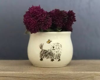 Mini Planter Pot Hand-Painted Mini Ceramic 2 Inch Planter for Succulents Plants Shaggy Dog Butterfly by NavigateNorth FREE coaster included