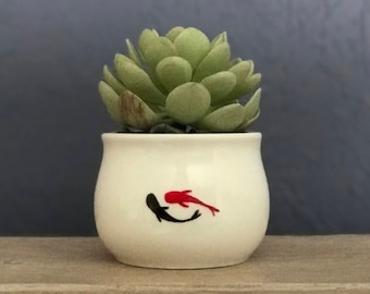 Koi Hand-Painted Mini Planter Pot 2 Inch Succulent Planter Japanese Art Jewelry or Pencil Cup NavigateNorth FREE bamboo coaster included!