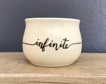 Hand-Painted Mini Planter Infinite Love Quote 2 in. Porcelain Succulent Planter Strong Woman Jewelry Cup NavigateNorth FREE coaster included