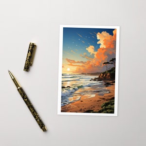 Plage au coucher du soleil | Carte postale standard