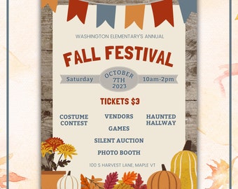 Fall Festival Flyer Editable Canva Template Autumn School Carnival Invitation Digital Invite