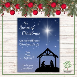 Editable Christmas Celebration Flyer, Canva & Google Slides Templates, Christian Program Invitation, Nativity Scene, Baby Jesus, Star
