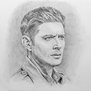 Dean Winchester Art Print - Pencil Portrait Print - Jensen Ackles