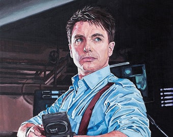 Capitano Jack Harkness Doctor Who Torchwood Stampa artistica - Ritratto dipinto ad olio di John Barrowman - Decimo Dottore Immortale del Torchwood Institute