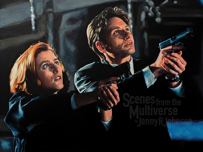 X-Files Art Print Mulder & Scully Fox Mulder Dana Scully The Truth is Out There Gillian Anderson David Duchovny FBI Agent Oil Painting image 1