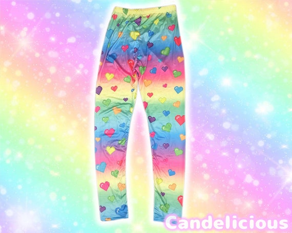 Rainbow Heart Kawaii Pixel Art Leggings 