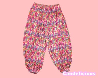 Handmade Colorful Candy Hearts Printed  Balloon Pants Baggy Harem Pants Harajuku Kawaii Decora J-fashion Festival Rave Kidcore