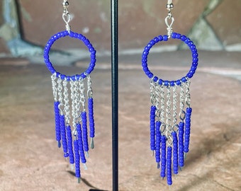 Boucles d'oreilles pendantes en perles bleues Boho