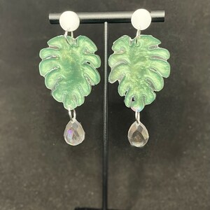 Holographic Monstera Leaf Dangle Earrings
