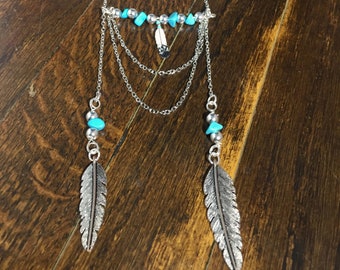 Boho Turquoise Feather Necklace