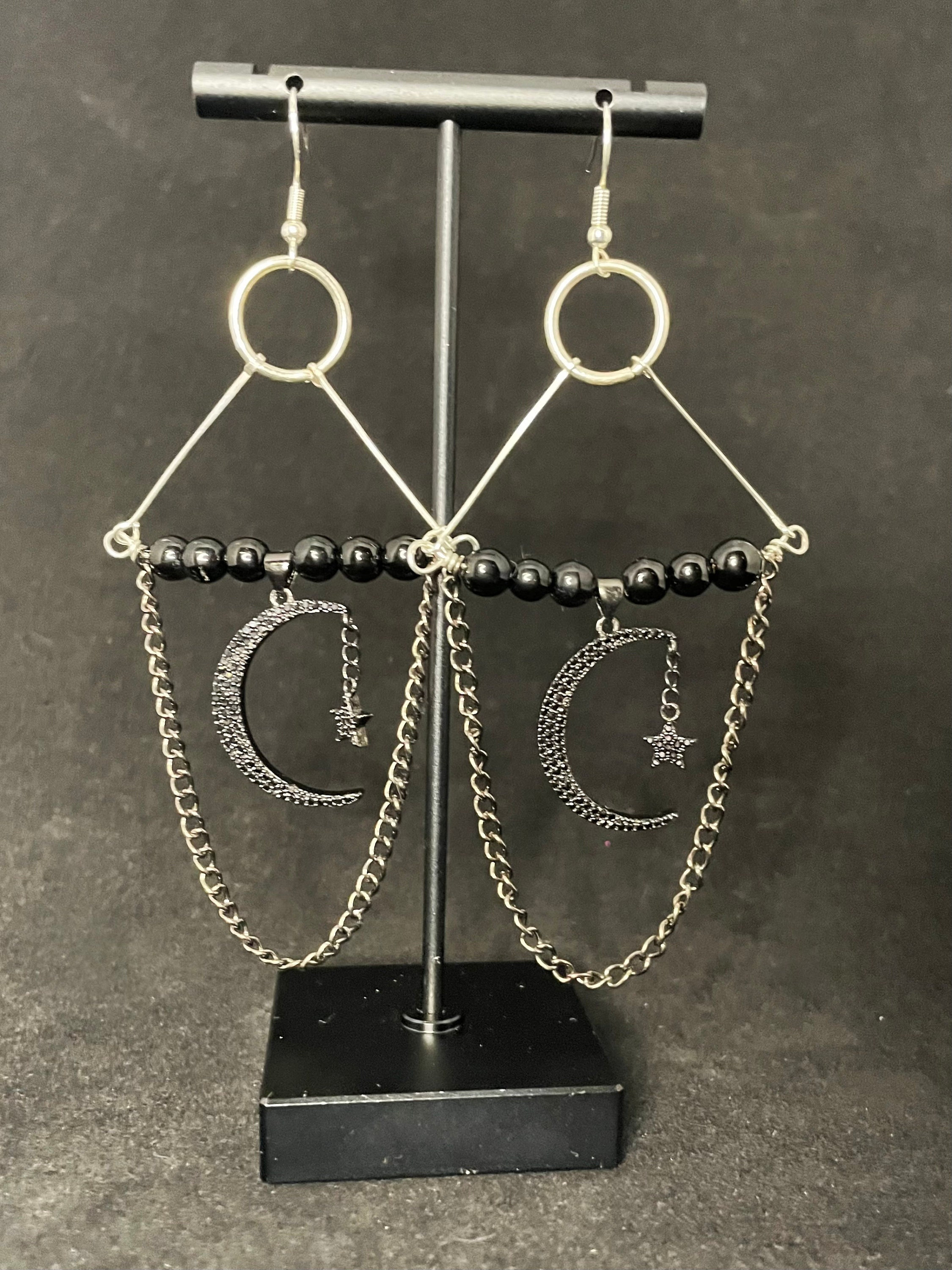 Black Moon Dangle Earrings