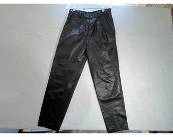Vintage BYRNES & BAKER Schwarz Leder Plissee Hohe Taille Hose Hose 12